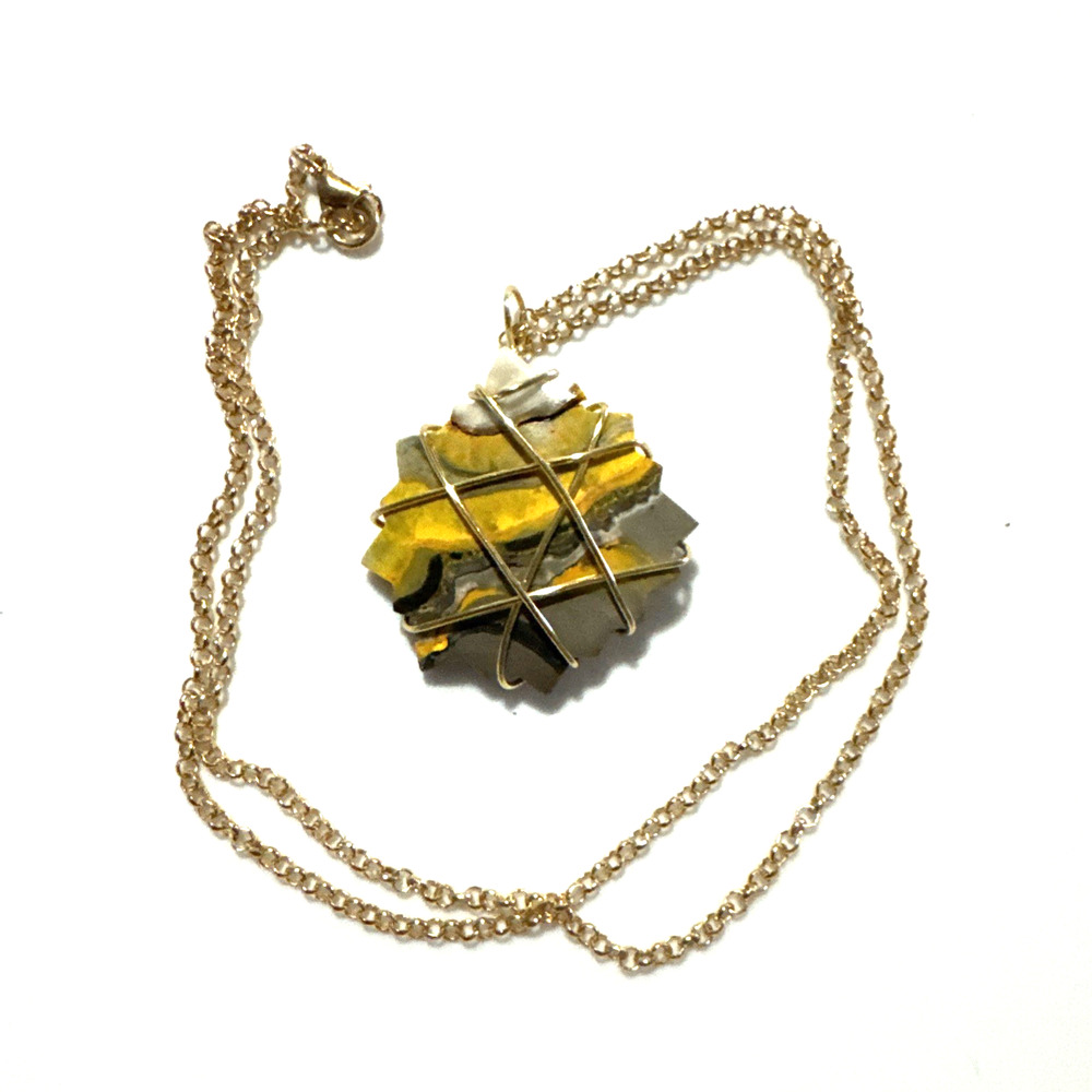 Bumblebee Jasper Sun Heart Necklace Jewelry Bling Gold Tone Genuine Stone 21"